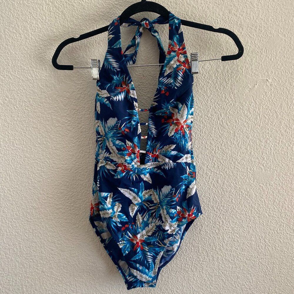 Hilor Lace Up One Piece High Waisted Swimsuit Floral Pattern Size 6
